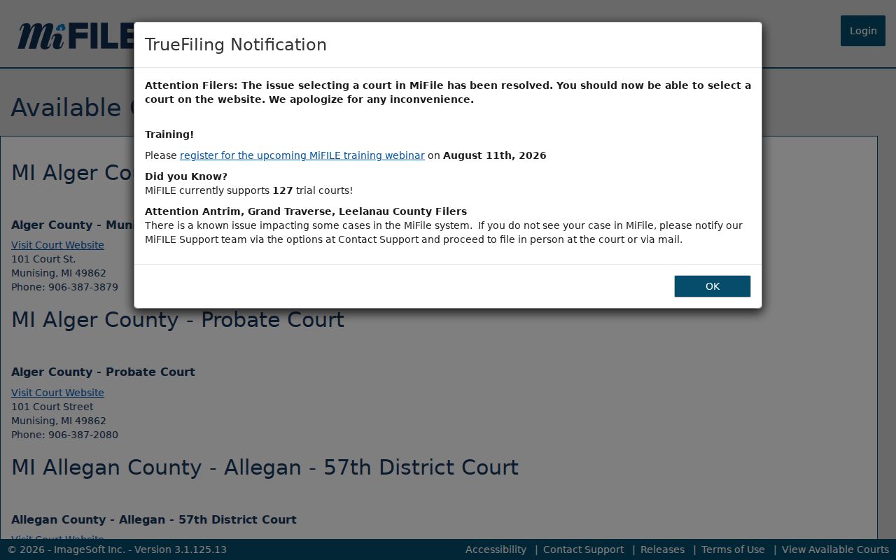 Kent County case lookup MiFILE participating court directory