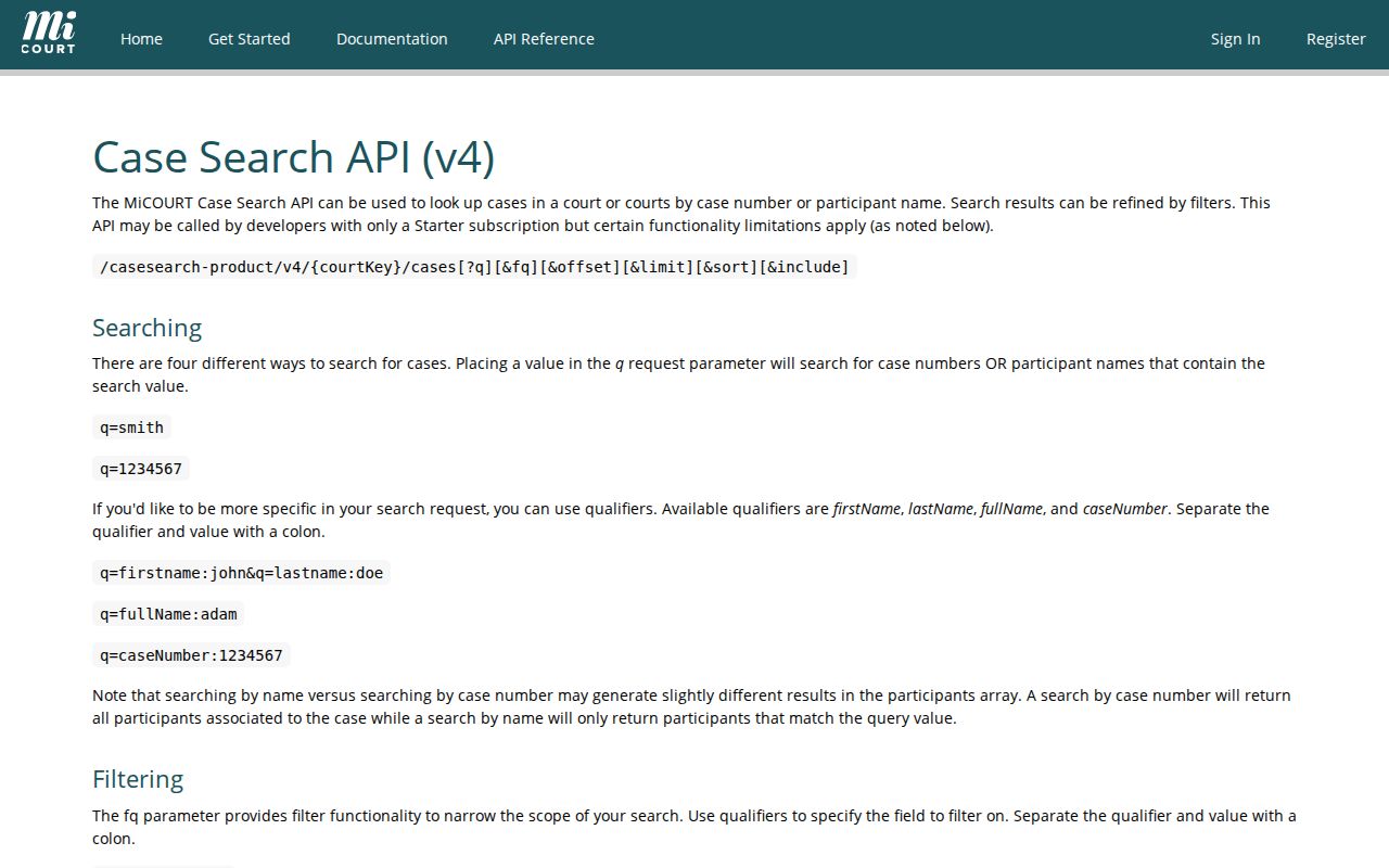 Kent County civil docket MiCOURT search field schema
