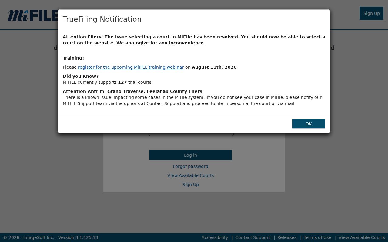 Kent County civil docket MiFILE electronic filing login
