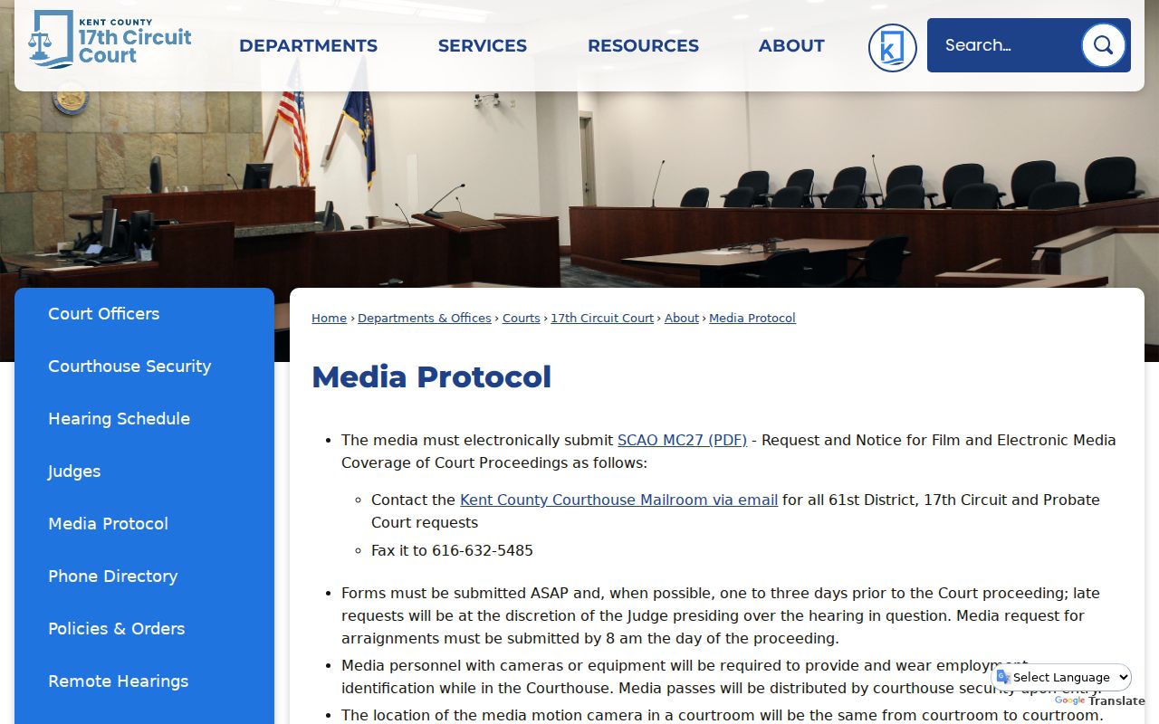 Kent County court records courthouse media protocol and request instructions
