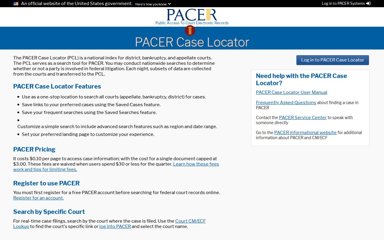 Kent County criminal docket PACER federal case locator distinction