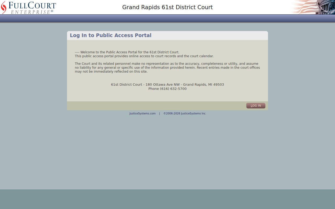 Grand Rapids court docket FullCourt public access portal