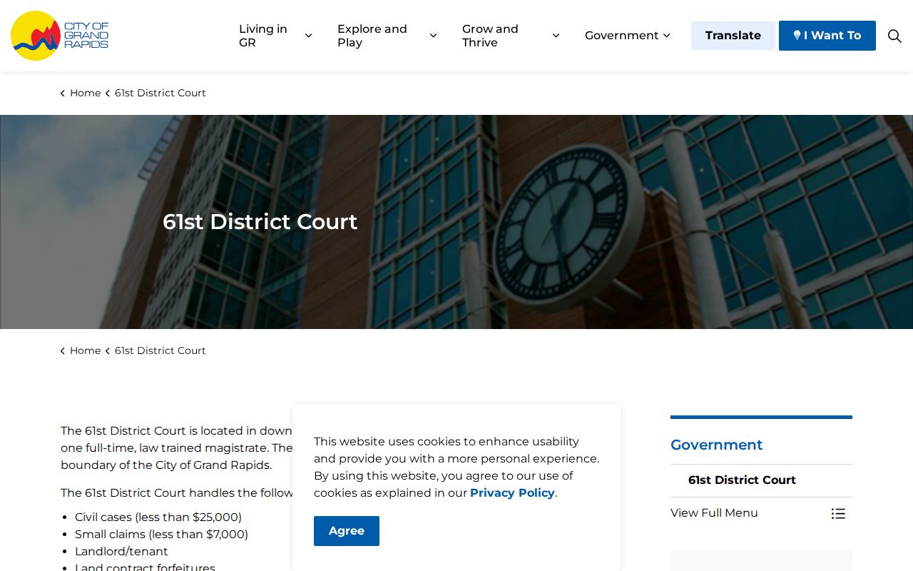 Grand Rapids court docket 61st District Court location information