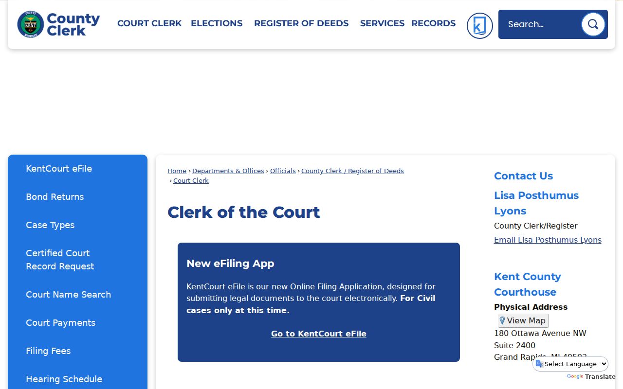 Kent County court docket Clerk of the Court records access