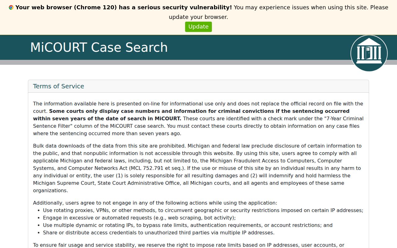 Kent County court docket search through Michigan MiCOURT