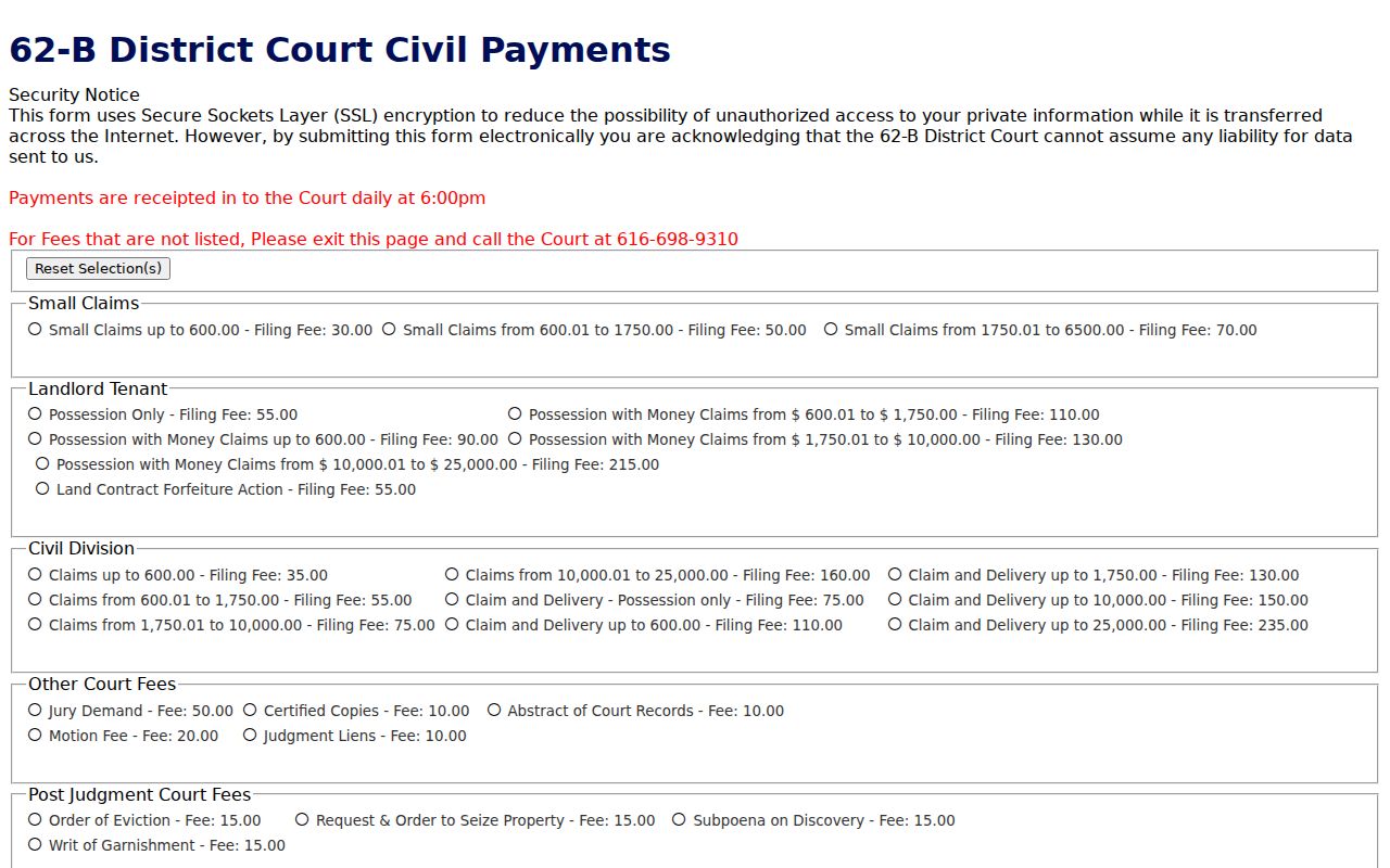 Kentwood court docket 62-B civil payment case number interface